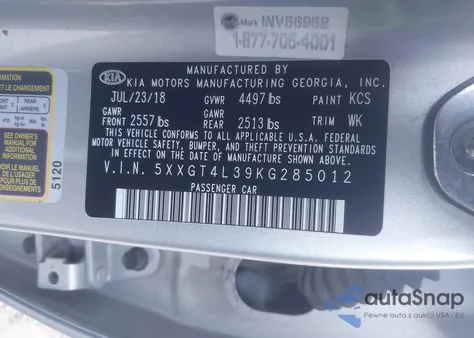 2019 Kia Optima Lx from USA, damaged, VIN 5XXGT4L39KG285012